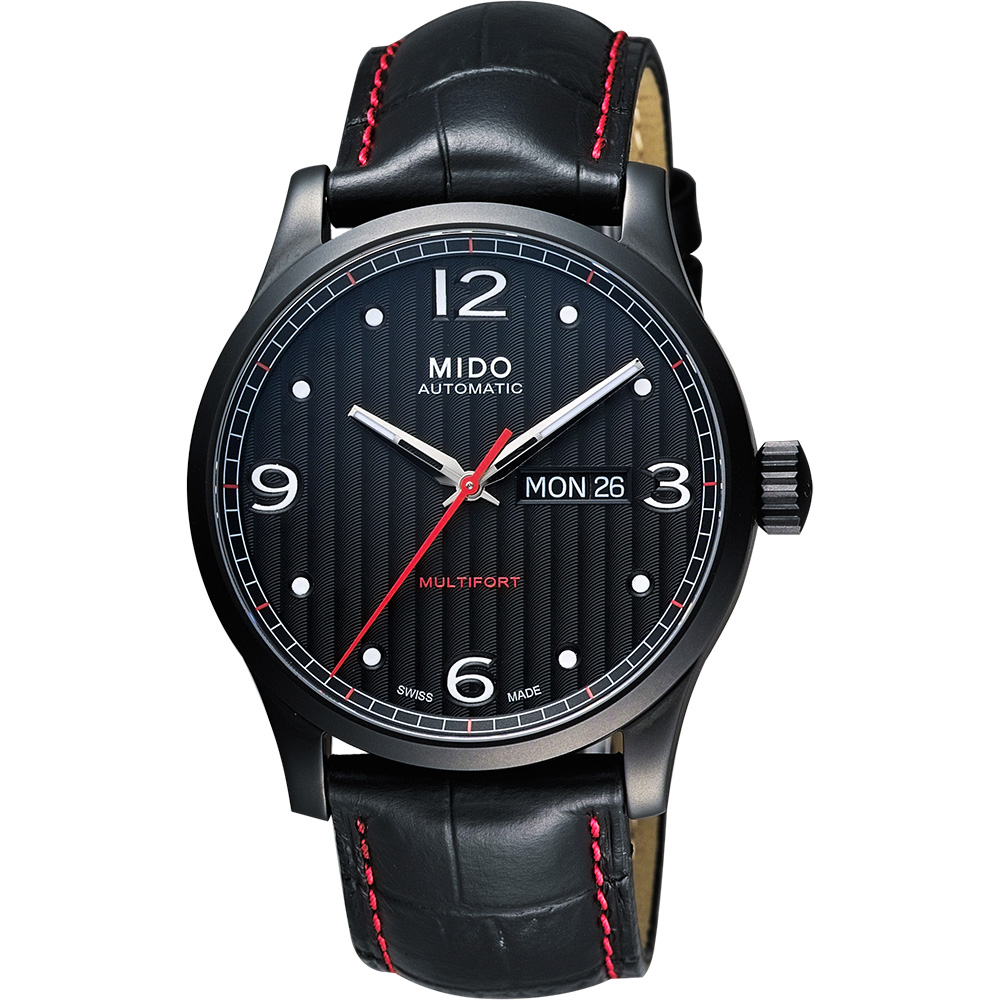 MIDO 美度 官方授權 Multifort 先鋒系列機械腕錶-黑x紅/42mm M0054303705000