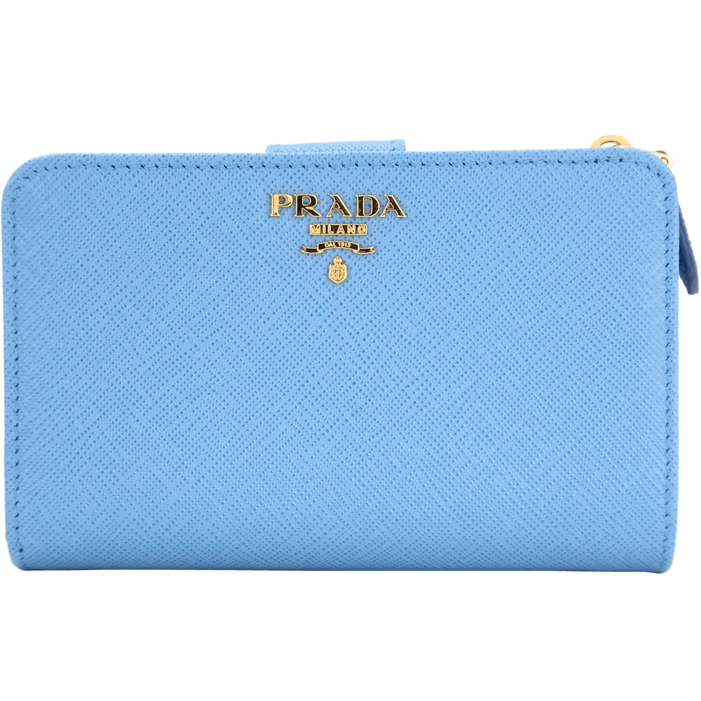 PRADA Saffiano 金字防刮牛皮釦式中夾(天空藍) product image 1