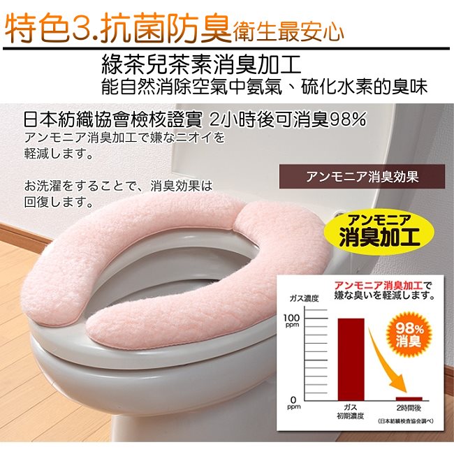 日本製造SANKO加厚2.5公分抗菌防臭馬桶座墊貼(粉紅)