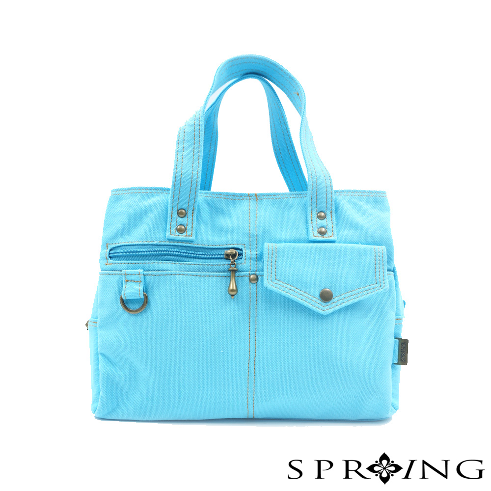 SPRING-MIT簡約風格 帆布包 -三層手提包-天空藍