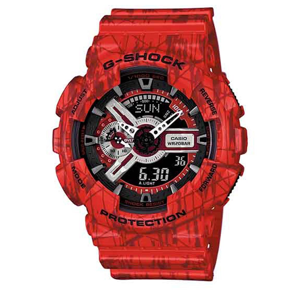 G-SHOCK酷炫新作爆裂紋路設計機械感休閒錶(GA-110SL-4A)-熱血紅/51.2mm