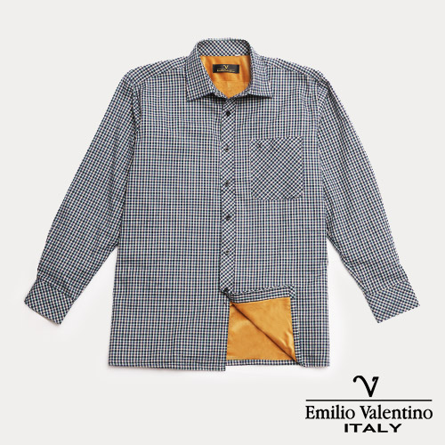 Emilio Valentino 范倫提諾暖感格紋襯衫-藍綠