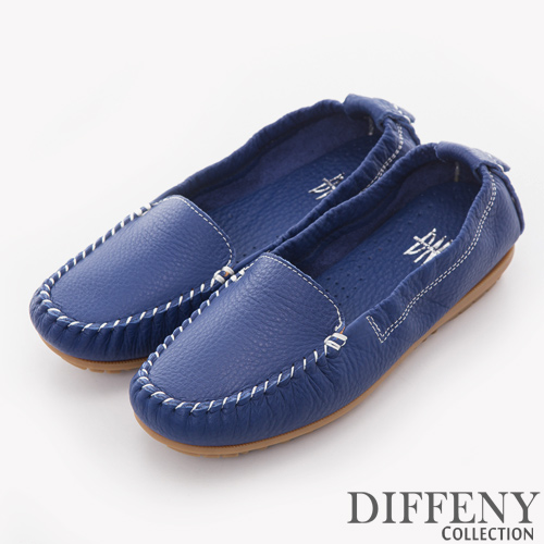 DN 舒適柔軟 全真皮手工縫線莫卡辛豆豆鞋-藍