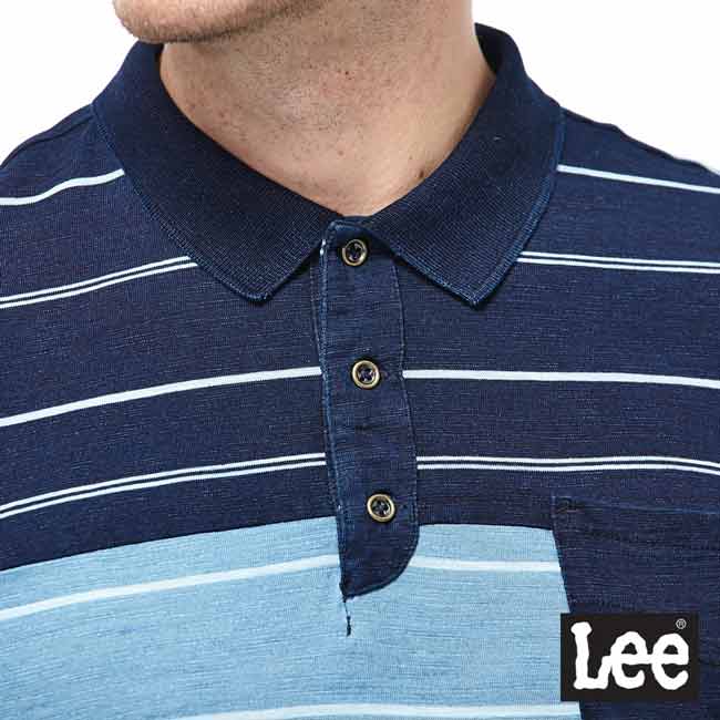 Lee 條紋短袖POLO袖-男款-藍