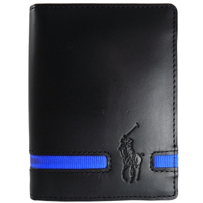 Ralph Lauren 藍色織帶6卡式短夾(黑)