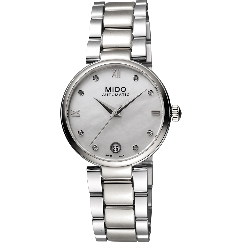 MIDO 美度 官方授權 Baroncelli 優雅羅馬真鑽機械女錶 母親節禮物-33mm M0222071111610