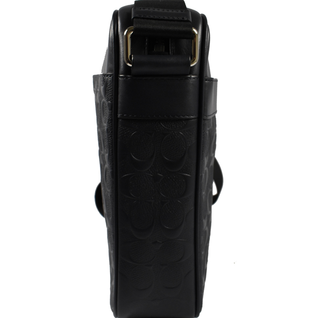 COACH 烙印LOGO牛皮拼接立體logo方型斜背包(深藍)