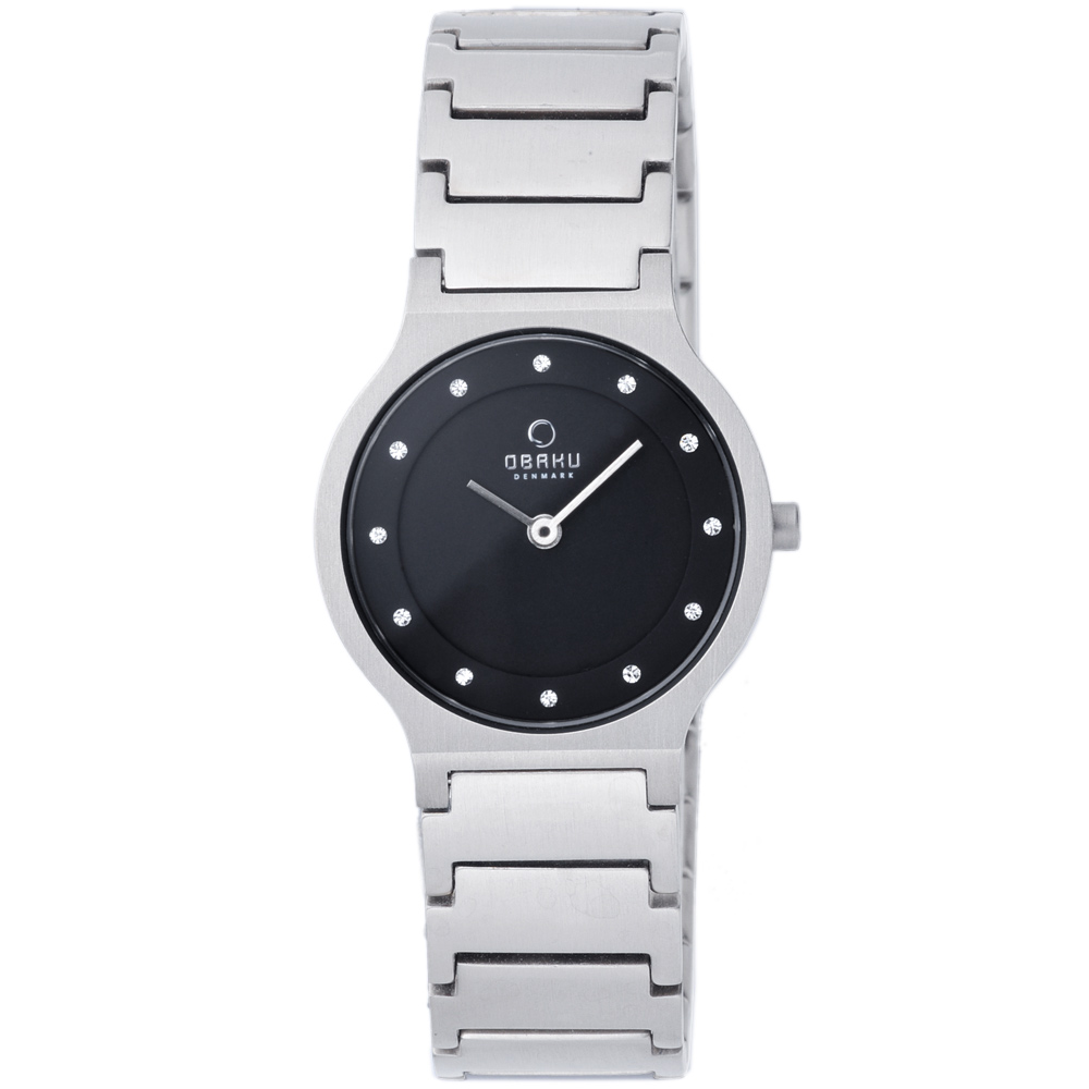 OBAKU 視覺層次晶鑽時尚腕錶-銀黑/28mm