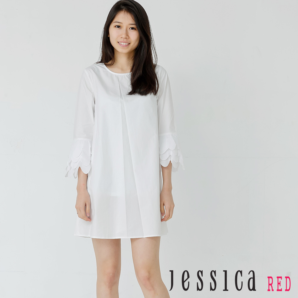 JESSICA-清新百搭荷葉七分袖造型洋裝