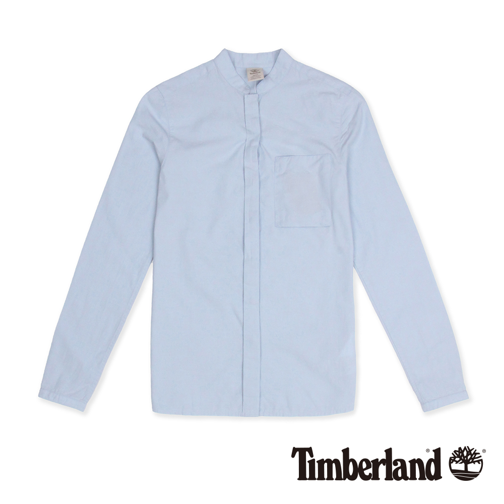 Timberland 女款水藍色素面隱藏鈕扣長袖上衣