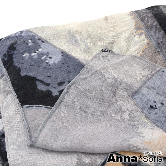 AnnaSofia 三角拼塊 拷克邊韓國棉圍巾披肩(灰黑米系)