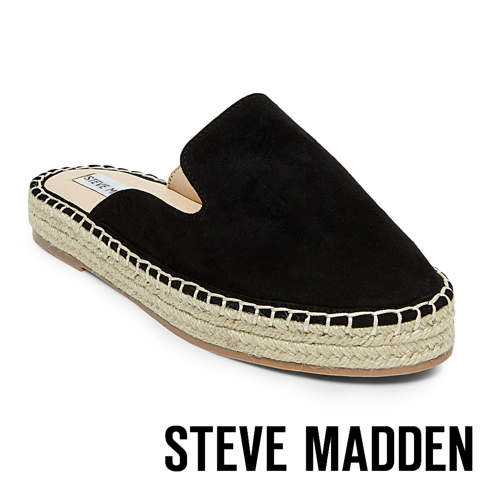 STEVE MADDEN-SKIPPER 麂皮厚底麻編穆勒鞋-黑色