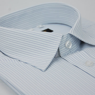 金安德森 白底藍細紋窄版短袖襯衫
