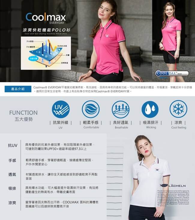 【LACHELN】Coolmax涼爽抗UV彈力POLO衫-淺藍(L72W910