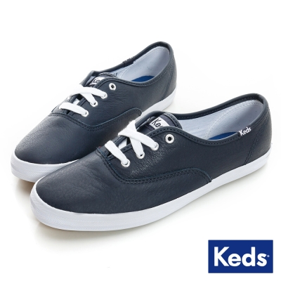 Keds 品牌經典皮質綁帶休閒鞋-海軍藍