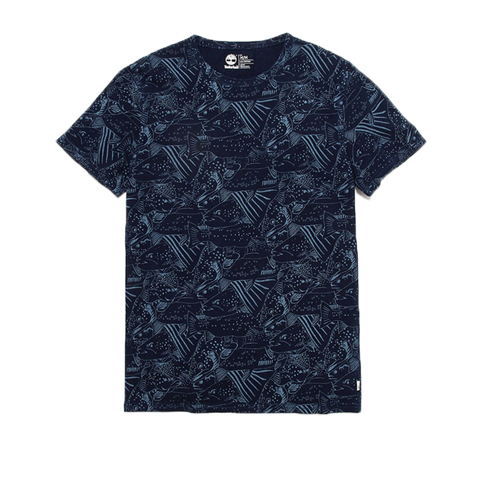 Timberland 男款藍黑色滿版魚紋圖樣短袖T恤