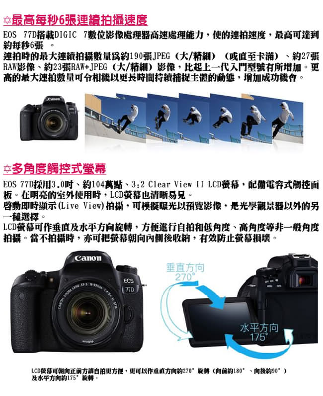 【快】Canon EOS 77D+18-55mm+55-250mm IS II(平輸中文)