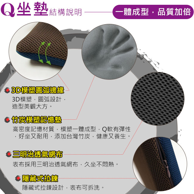 CARBUFF 車痴竹炭模塑記憶Q坐墊/雙面雙色(三款) MH-10169-5