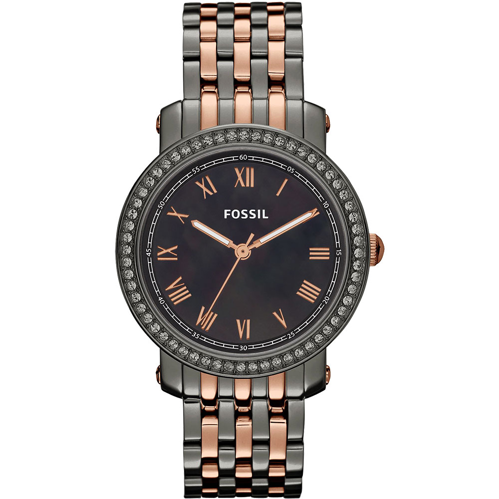 FOSSIL 羅馬情緣晶鑽腕錶-黑珍珠貝x雙色版/38mm