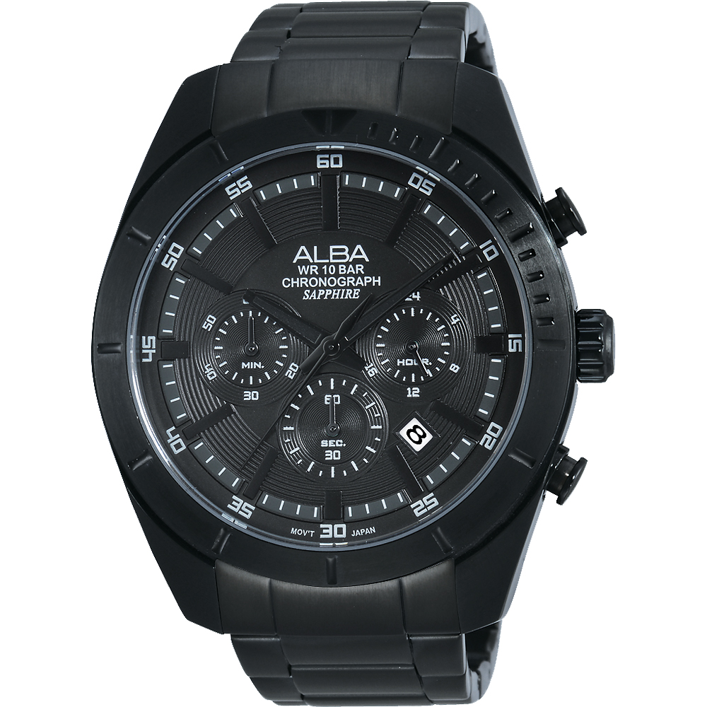 ALBA 魅力時尚三眼計時腕錶(AT3599X1)-鍍黑/45mm