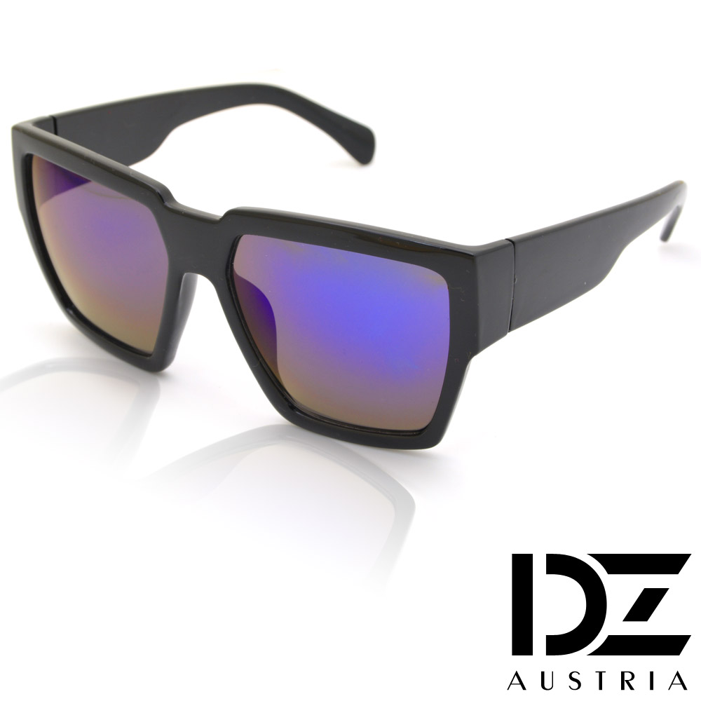 DZ 風尚都會大框 抗UV造型太陽眼鏡墨鏡(黑框藍膜)