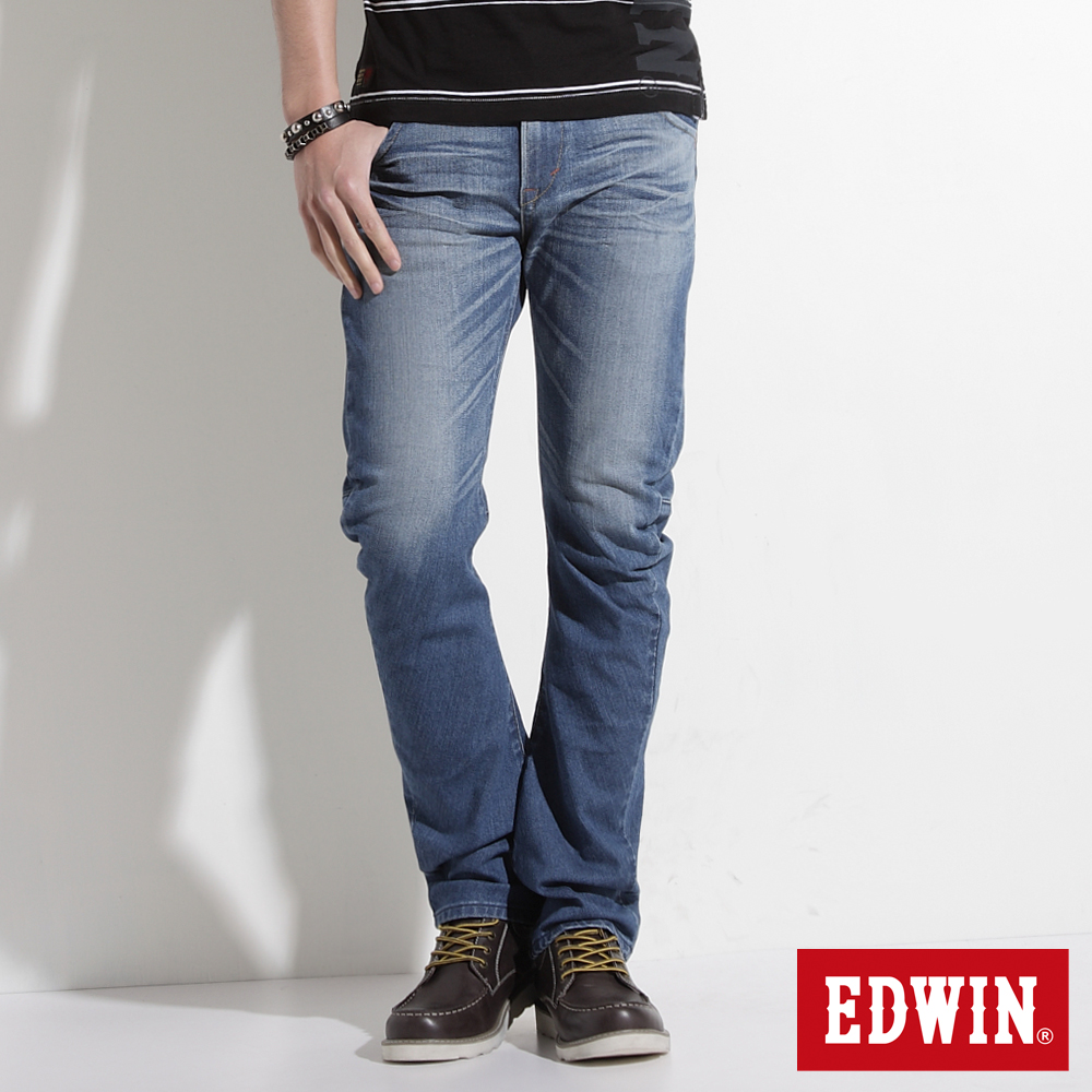 EDWIN 極限悍將 E-F ZERO伸縮中直筒牛仔褲-男-拔淺藍