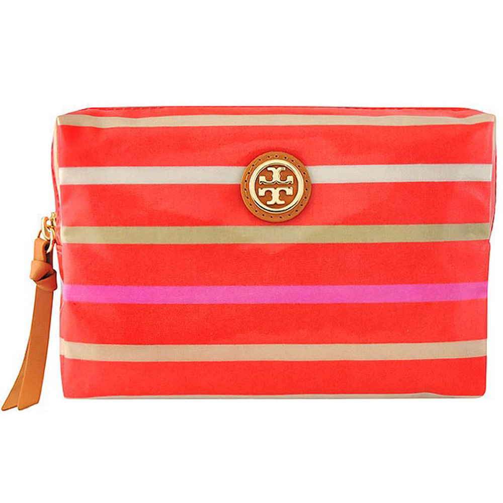 TORY BURCH 紅色條紋方形化妝包