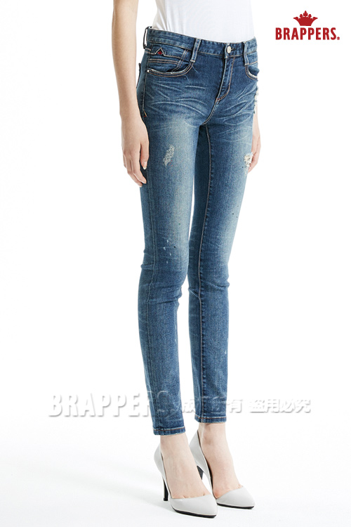 BRAPPERS 女款 新美腳Royal系列-女用中腰彈性窄管褲-藍