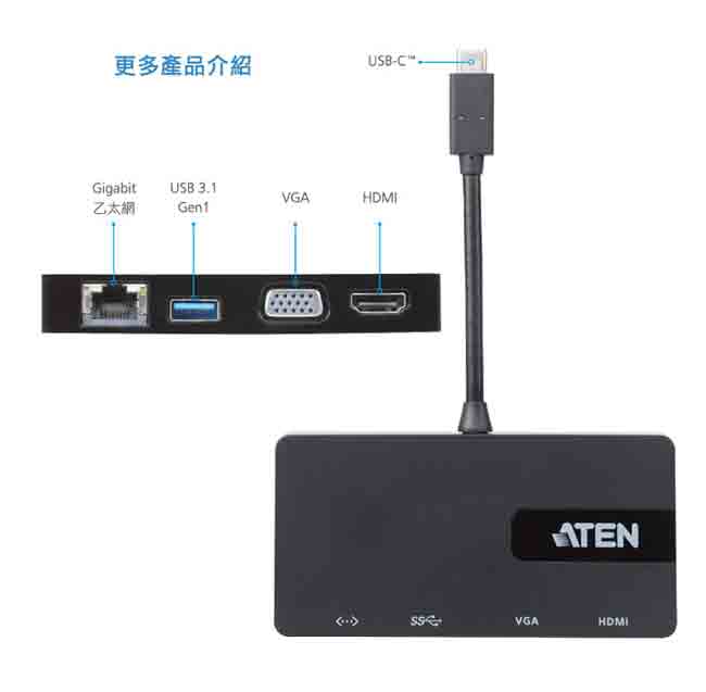 ATEN USB-C 多功能迷你擴充盒 (UH3232)