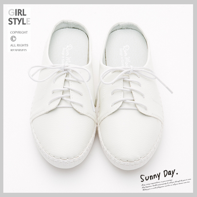 River&Moon大尺碼-超Q軟縫線綁帶穆勒超纖休閒小白鞋