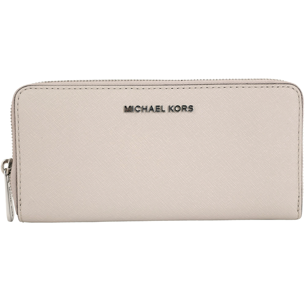 Michael Kors Jet Set Saffiano 銀字防刮牛皮拉鍊長夾(泥灰色)