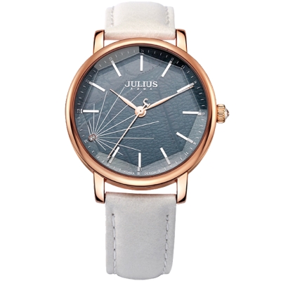 JULIUS聚利時 復刻凝光點鑽立體大鏡面腕錶-白/38mm