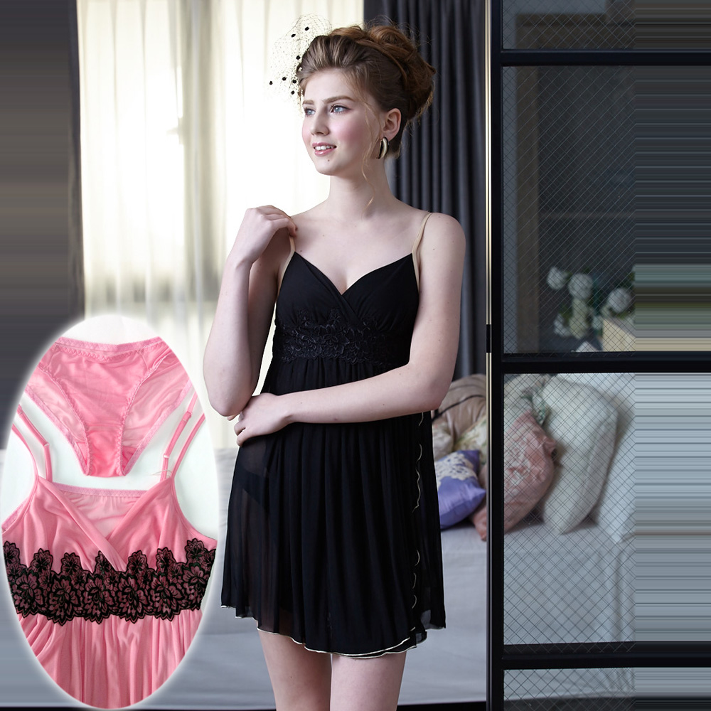 睡衣 微透彈力超細紗性感睡衣(56008) 粉色-台灣製造 蕾妮塔塔