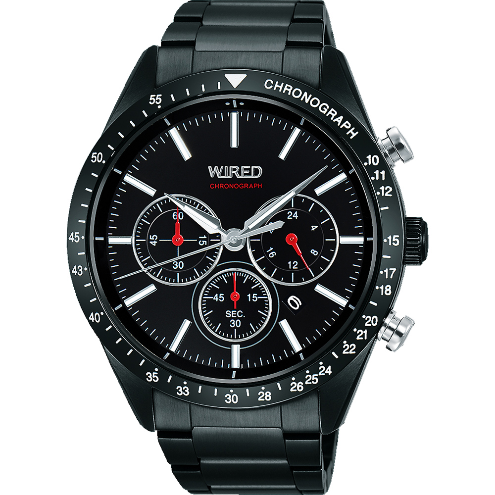 WIRED 東京潮流三眼計時腕錶(AY8005X1)-黑/46mm