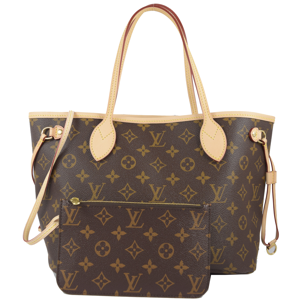 LV M41000 NEVERFULL PM 經典花紋子母束口購物包.米