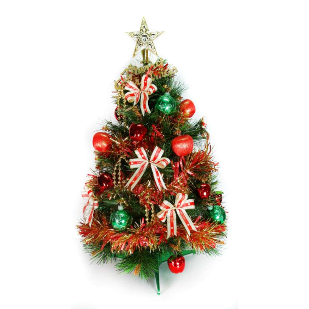 台製2尺(60cm)特級綠色松針葉聖誕樹 (+紅金色系飾品組)