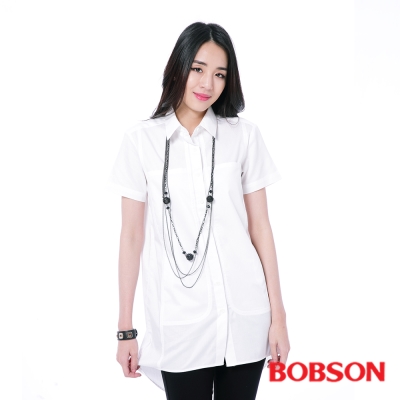 BOBSON 女款白色長版襯衫