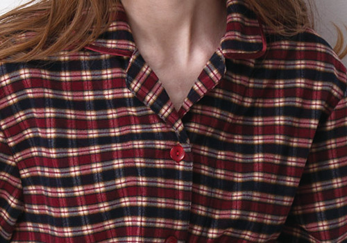 羅絲美睡衣 - 經典紅黑格紋長袖褲裝睡衣(紅黑格紋)