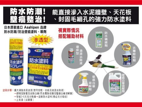 日本強力防水/防壁癌塗料1L+壁癌白華溶解劑1L