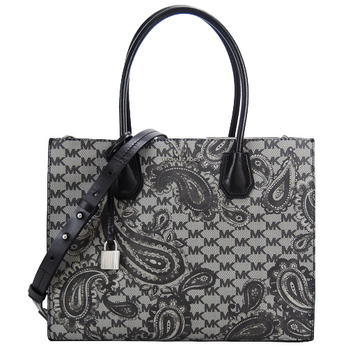 MICHAEL KORS Paisley 滿版MK圖騰防刮手提/斜背兩用包-黑灰