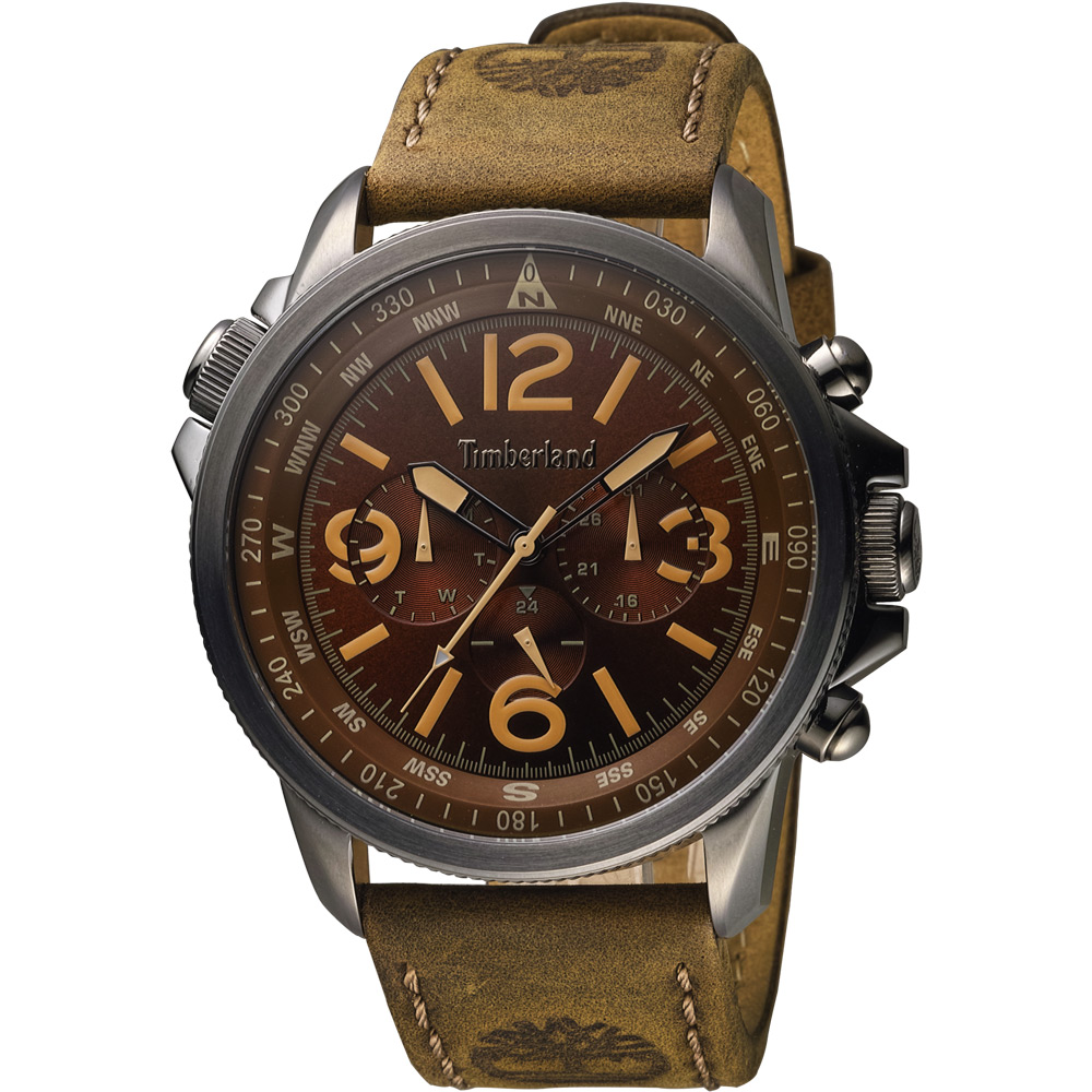 Timberland 叢林野戰時尚日曆腕錶-咖啡x軍綠/45mm