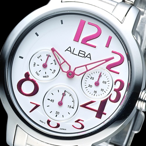 ALBA 玩美時尚全日曆女錶(AP6049X1)-白/36mm