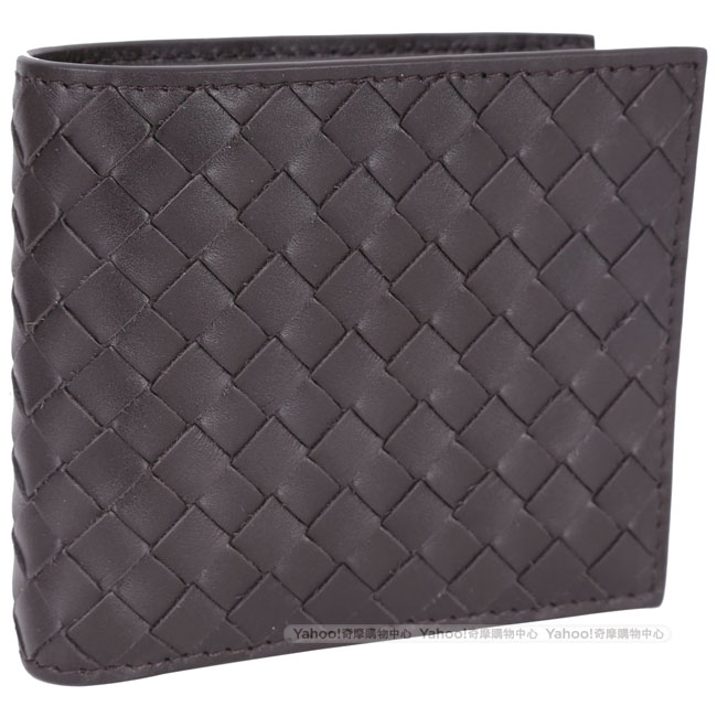 BOTTEGA VENETA BI-FOLD 小牛皮編織八卡對折短夾(深咖啡色)