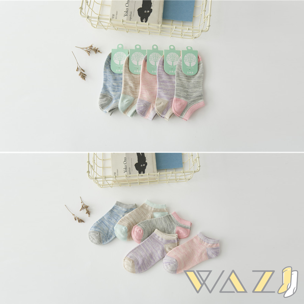 Wazi-小清新蠟筆感踝襪短襪 (1組五入)