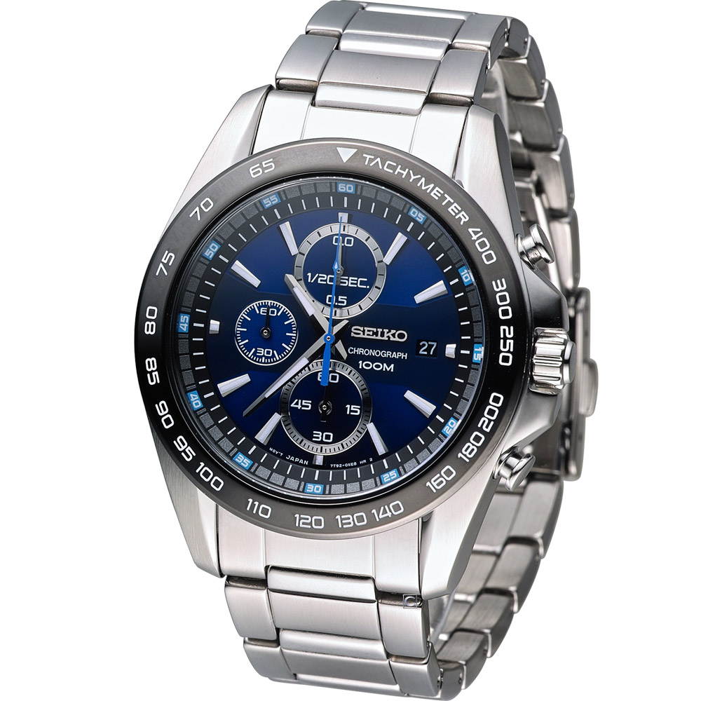 SEIKO Criteria 空戰英豪計時時尚腕錶-藍x黑/44mm