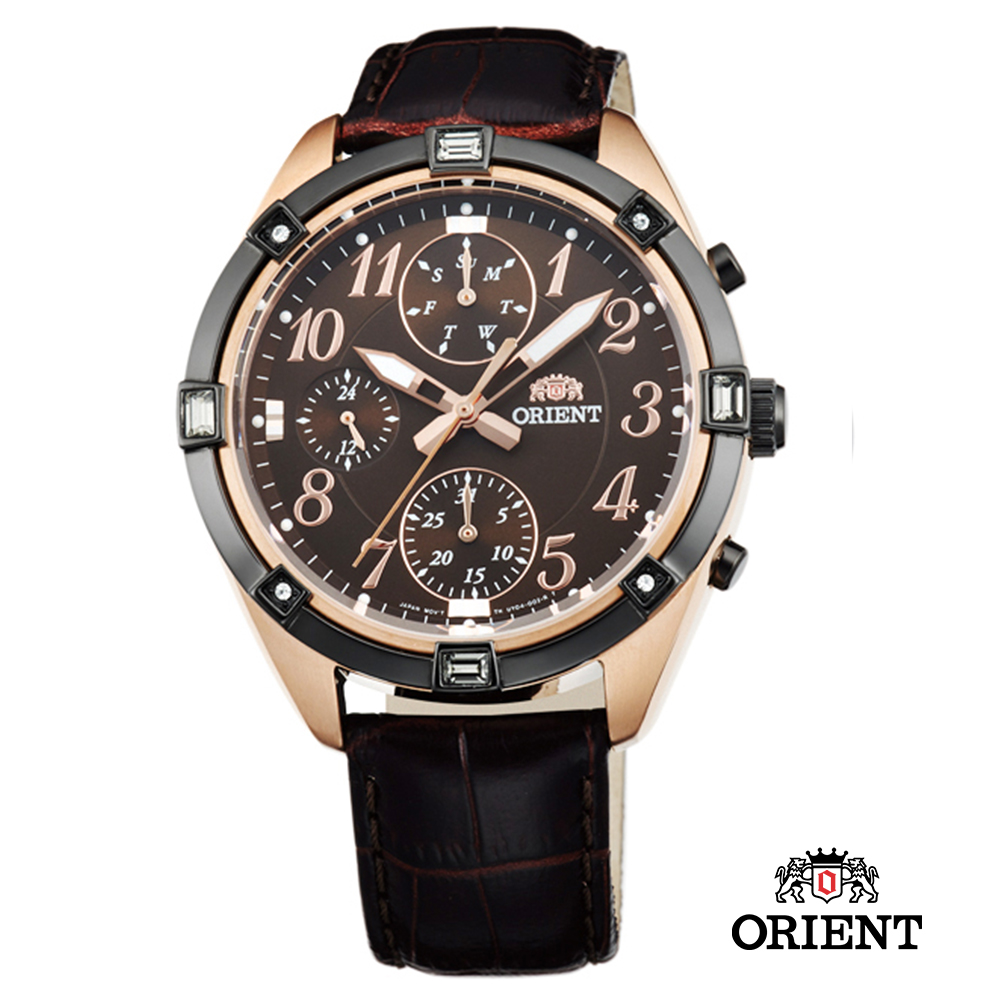 ORIENT 東方錶 SPORTY DESIGN系列 運動三眼計時錶-咖啡色/38.5mm