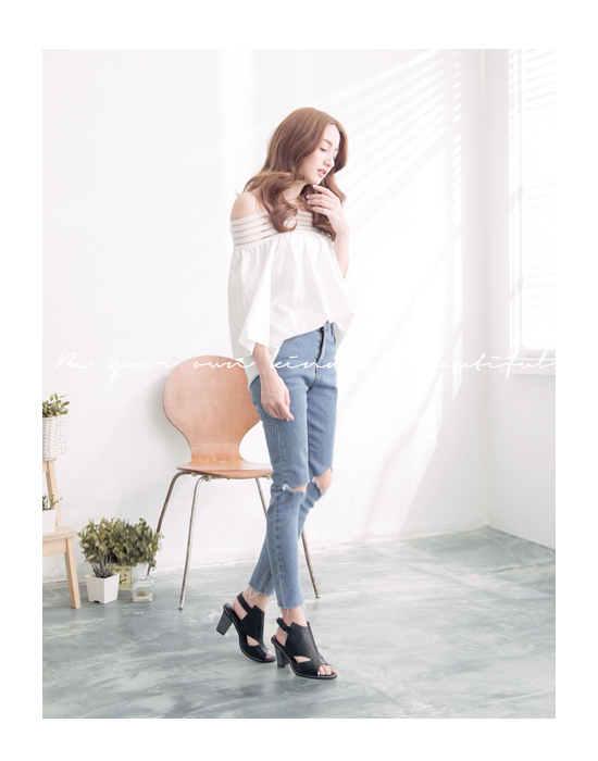 Ann’S時髦達人-後空靴型魚口粗跟涼鞋-黑