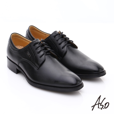 A.S.O 超輕雙核心 綿羊皮綁帶紳士皮鞋 黑色