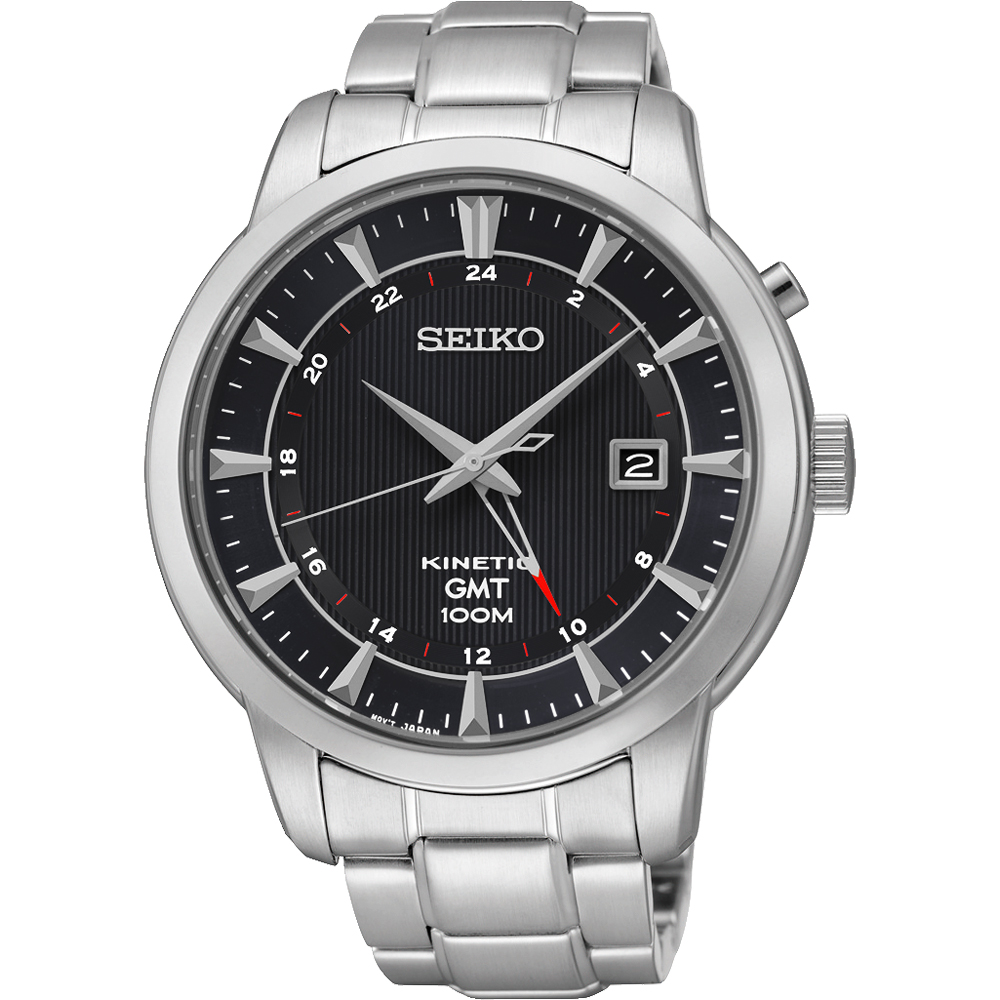 SEIKO Kinetic 雙時區簡約時尚腕錶(SUN033P1)-黑/44mm