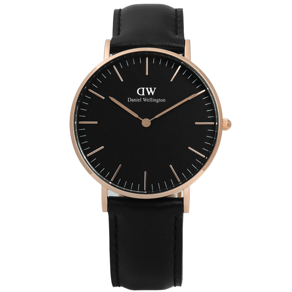 DW Daniel Wellington Classic旗艦真皮手錶-黑x玫瑰金/36mm | 手錶 | Yahoo奇摩購物中心